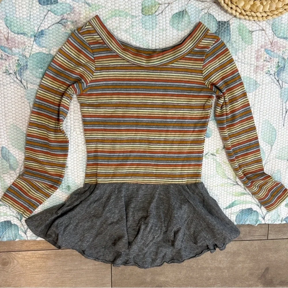 Vintage 70s Toddler Girls Color Striped Skirted Skate Gymnastics Leotard One Pc